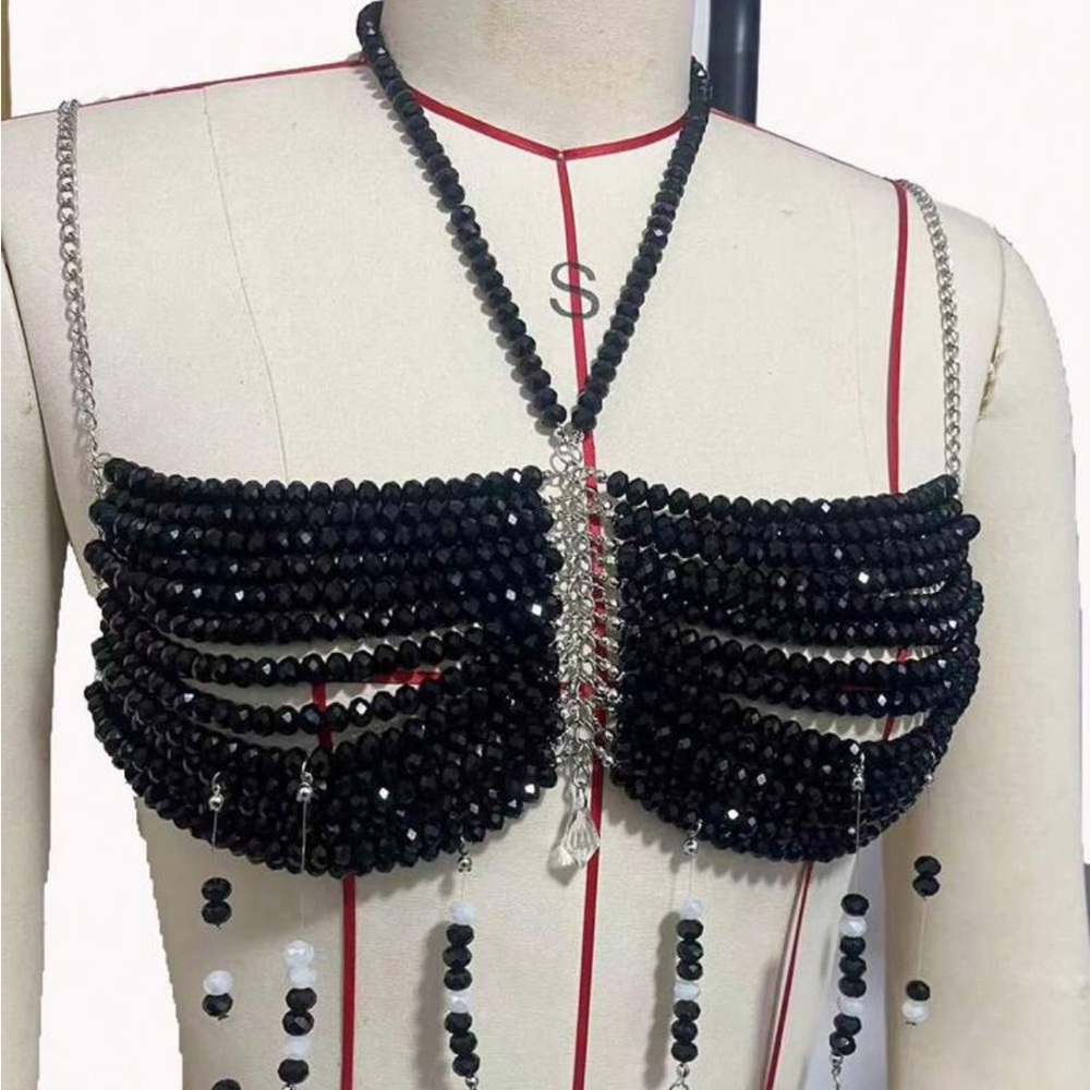 Black Beaded Statement Bralette - image 2